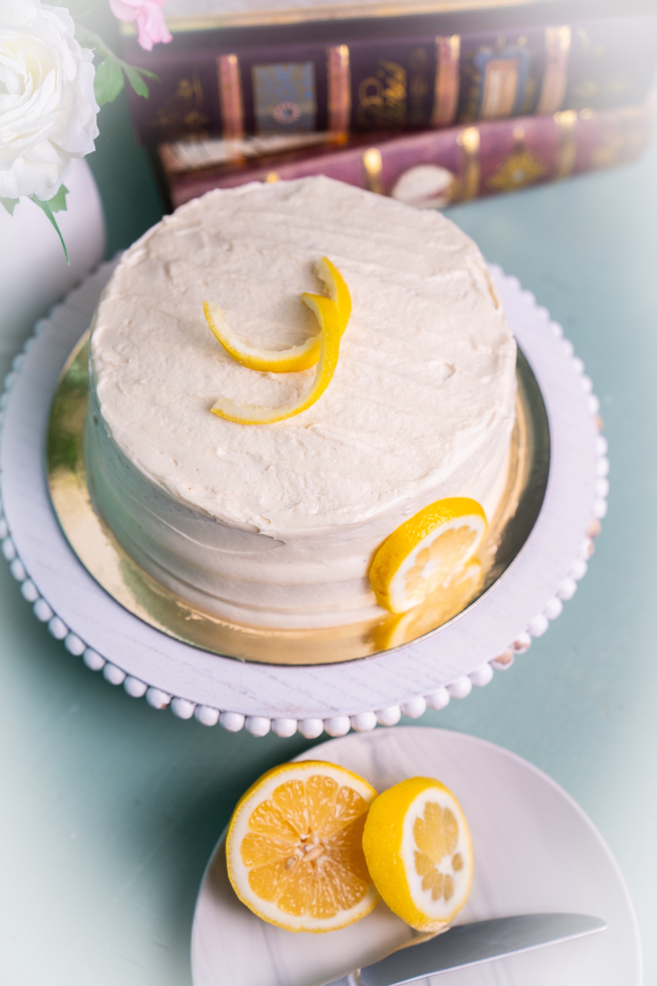 Close detail of lemon cake frosting